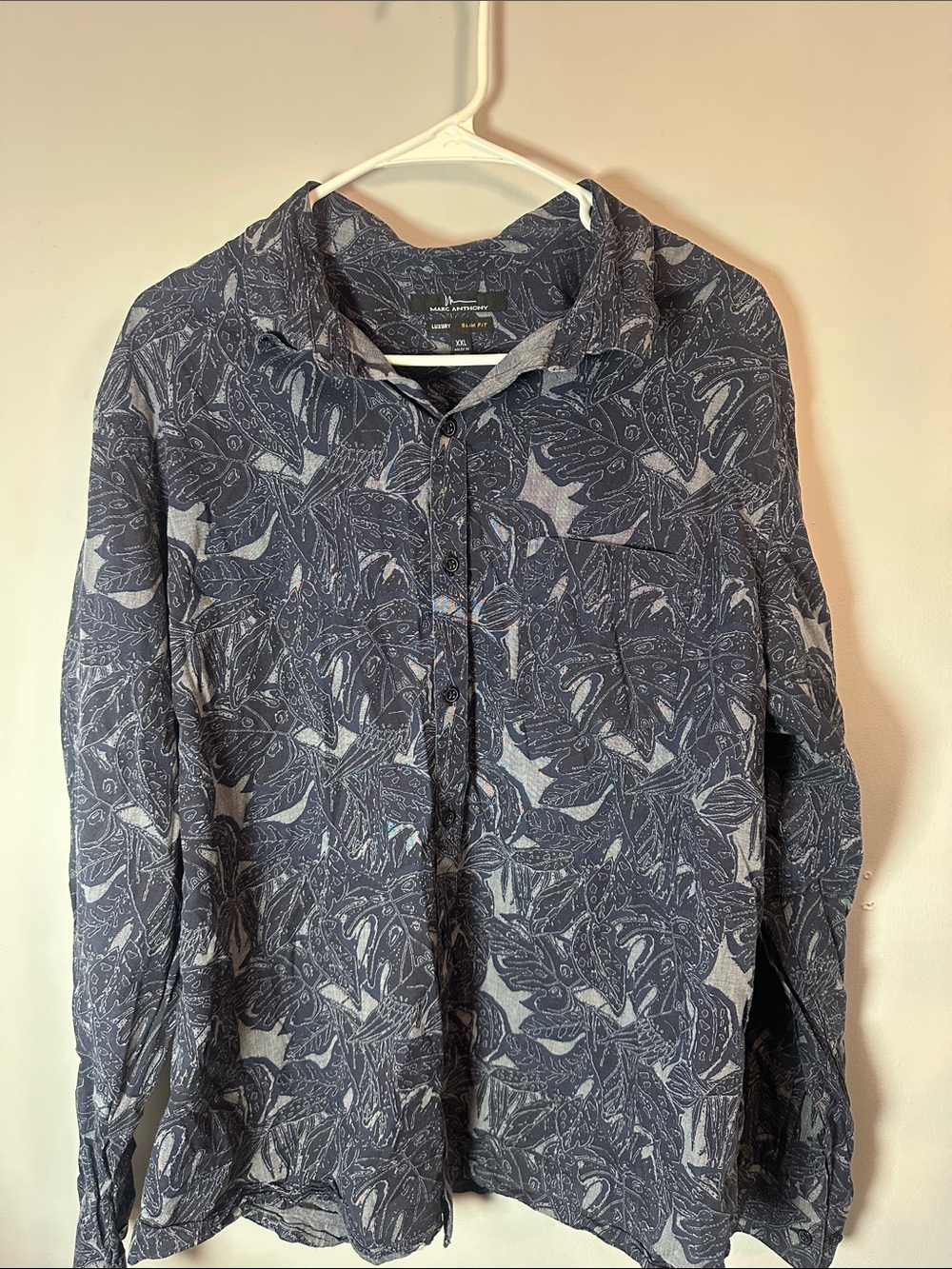 Men's Marc Anthony Navy Leaf-Print Button-Up Shirt size XXL